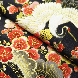 義若オリジナル激安セール柄股引き 金彩飛翔鶴に梅と松(黒)